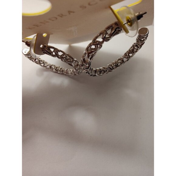 Kendra Scott Maeve Filigree Rhodium Over Brass Silver-Tone Hoop Earrings NWT - Picture 6 of 7